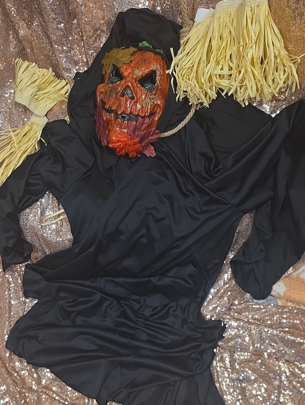 HALLOWEEN Black Pumpkin Scarecrow Costume with Orange Mask